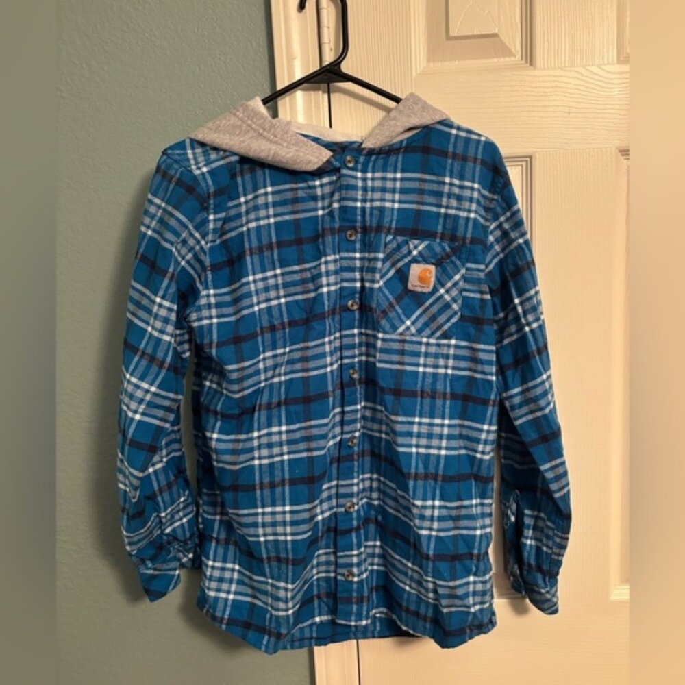 CARHARTT BOY'S LONG-SLEEVE FLANNEL BUTTON-FRONT HOODED SHIRT